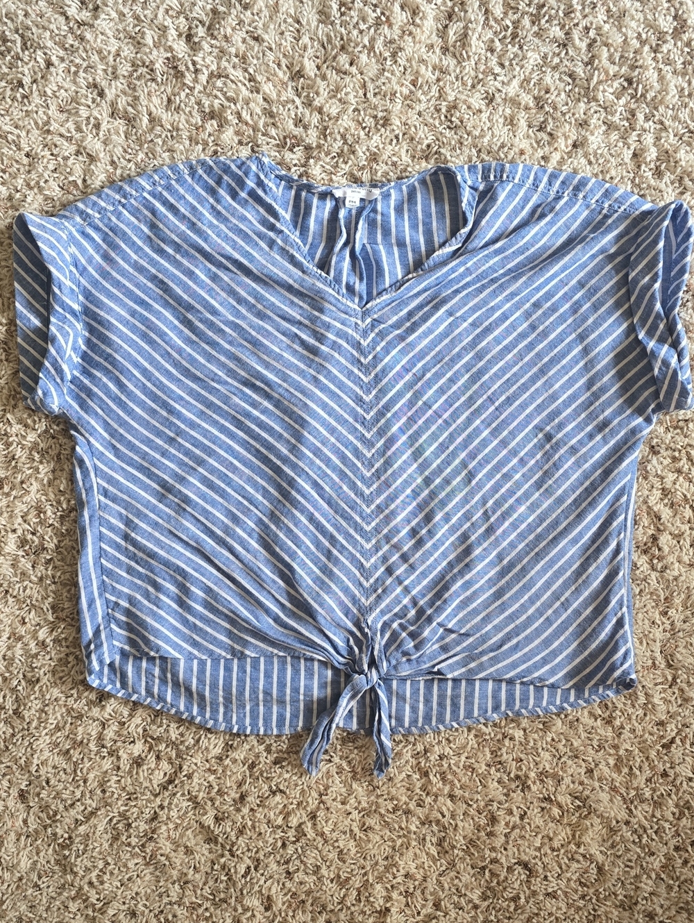 Westbound Petite Medium Blue Striped Tie-Front Women's Top